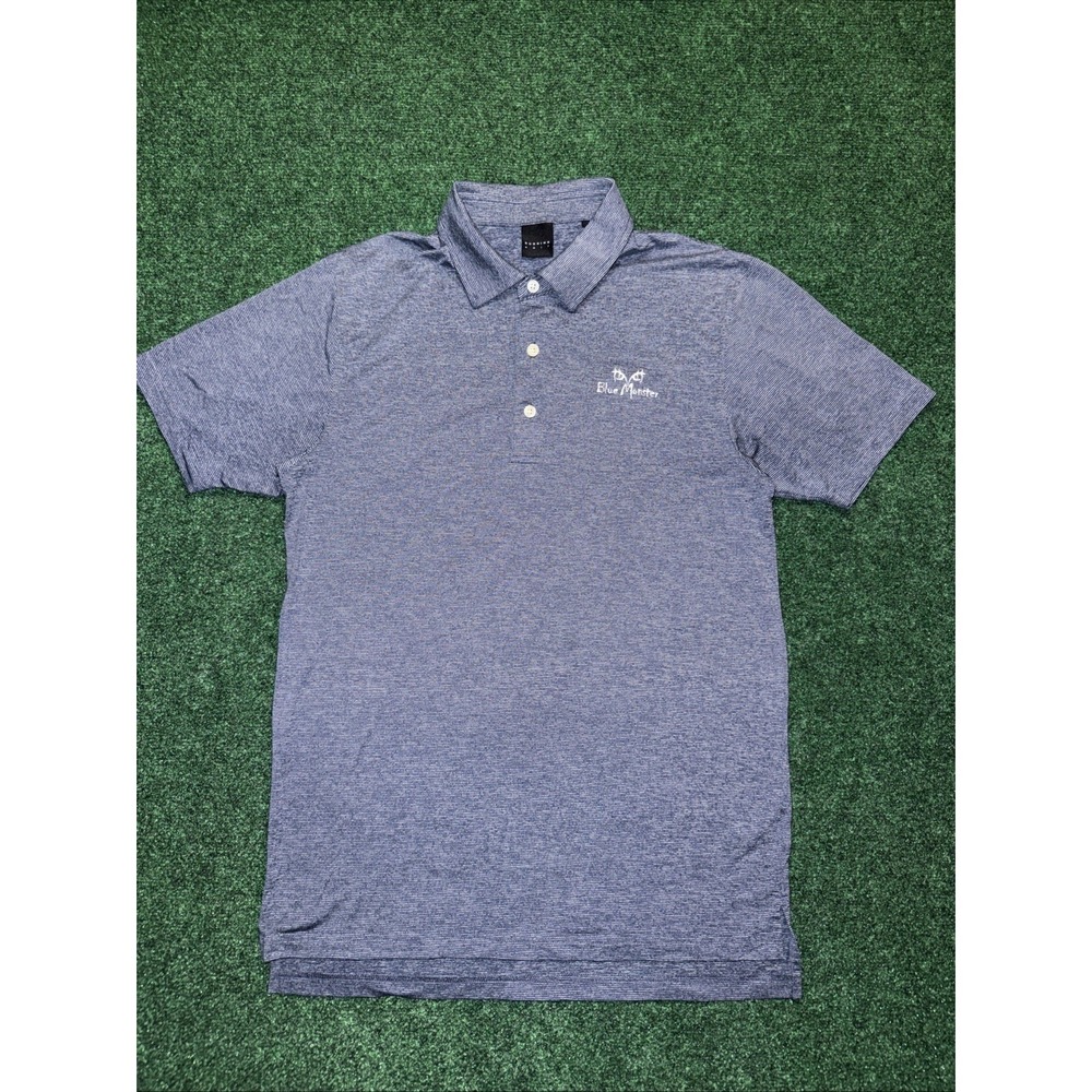 Dunning Golf Men's Blue Stripe Polo Shirt Size Small Blue Monster Logo U2
